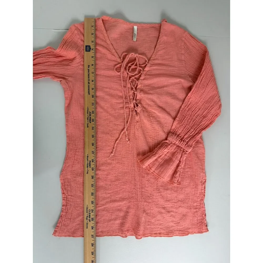 Elan Women's Long Sleeve Tunic Swim Cover Up Pink Cotton Size M Medium